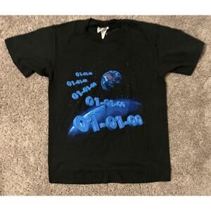 Vintage 01/01/00 CSA Black Space Y2K Graphic Men's T-Shirt Cotton Short Sleeve M